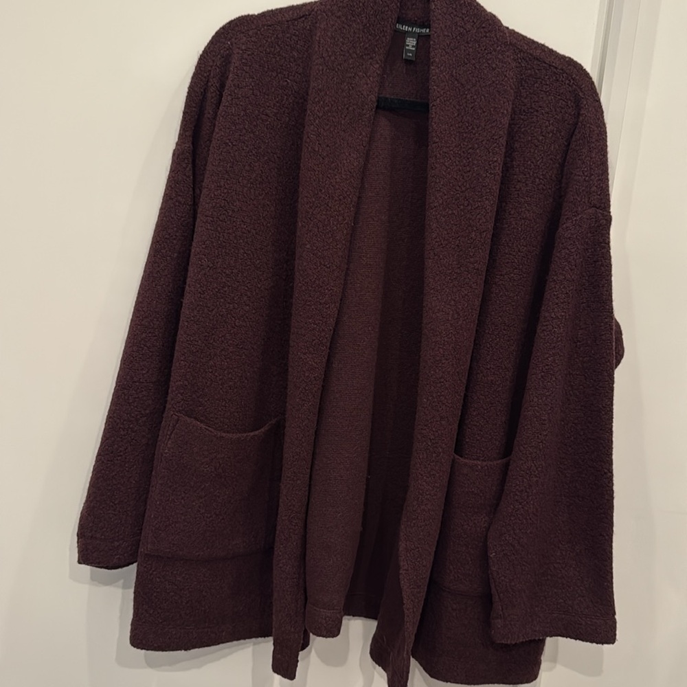 Eileen Fisher Cozy Maroon Wool Open Cardigan